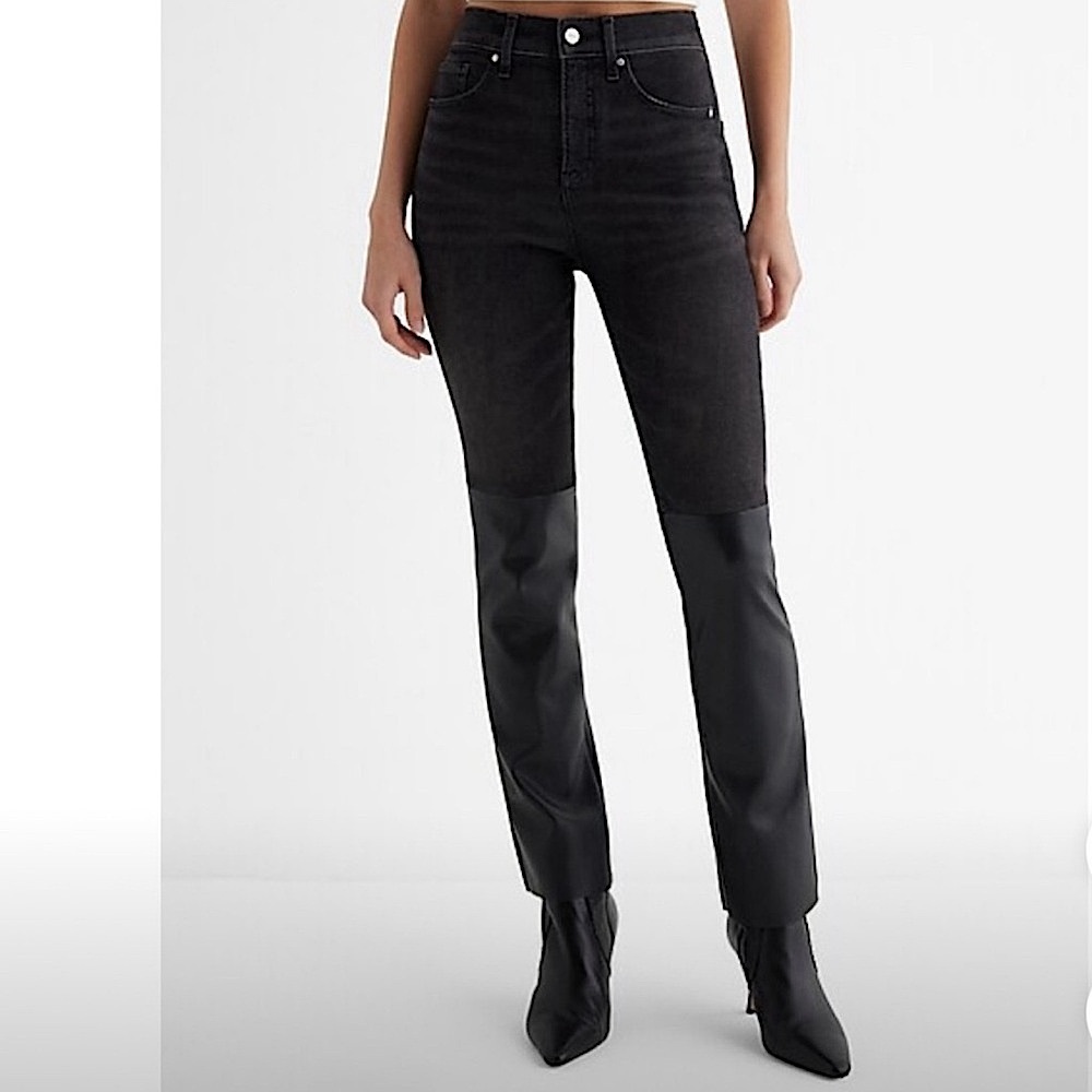 Express High Rise Black Jeans with Leather Accents